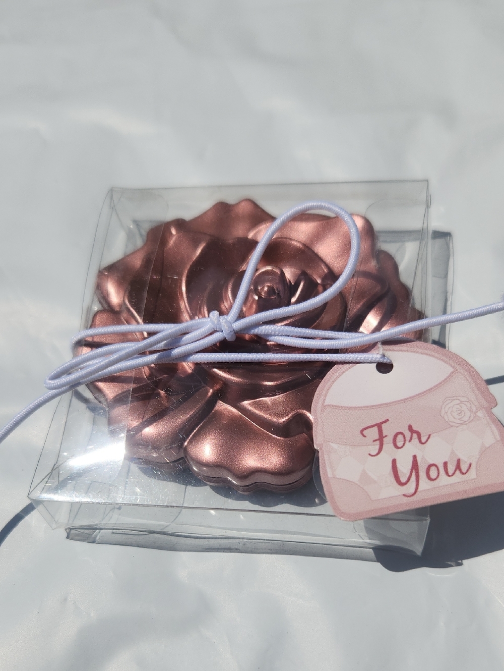 Rose-Shaped Metallic Compact Mirror - Rose Gold NIB